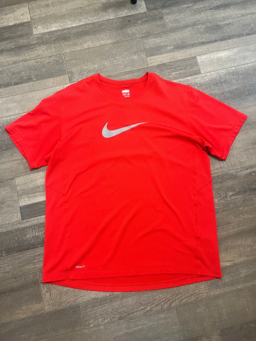 Nike Red Short-Sleeve Performance Tee with Silver Swoosh
